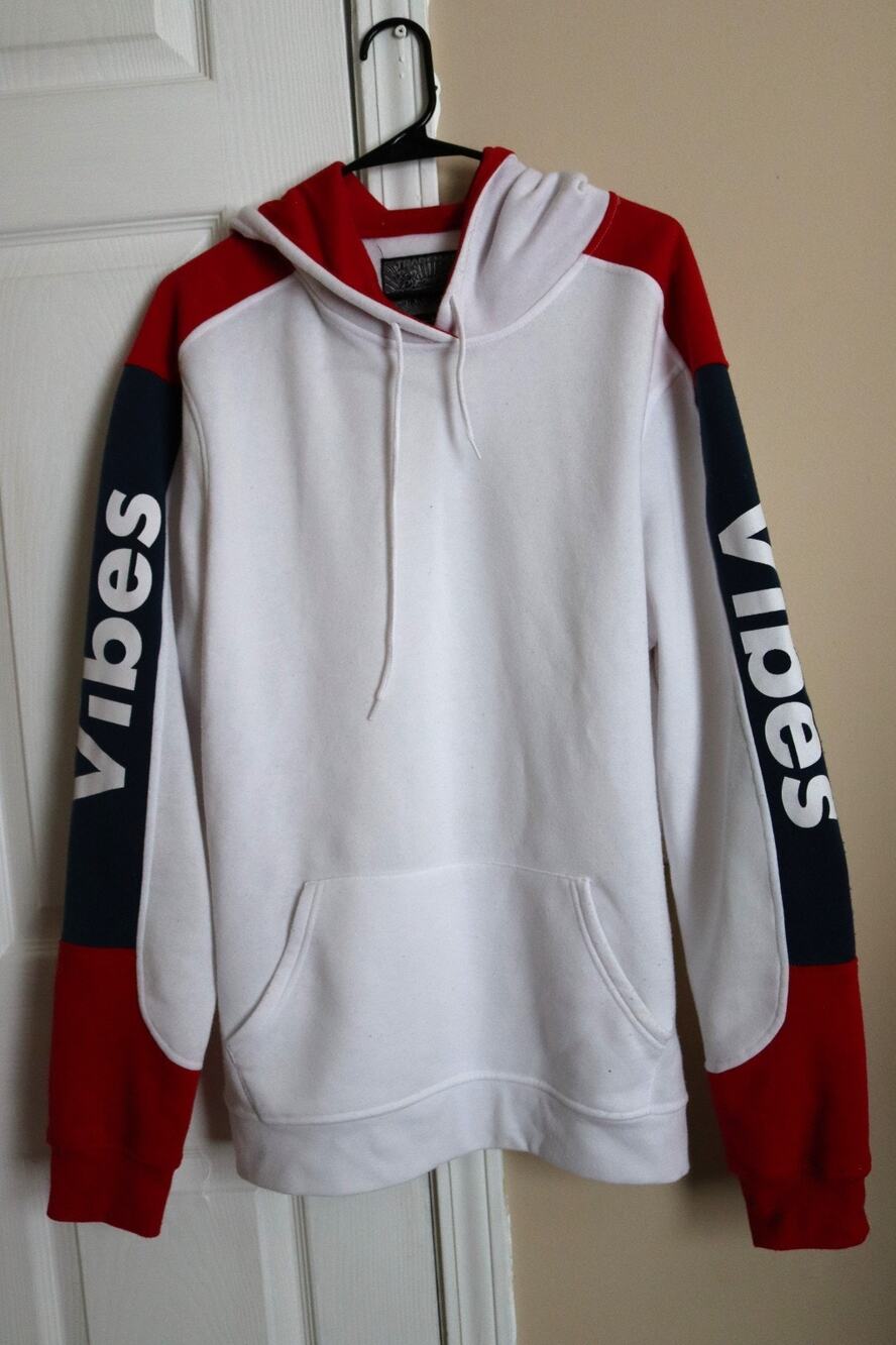 Brooklyn Cloth Men's Vibes Colorblock Pullover Hoodie White Red Navy Size L
